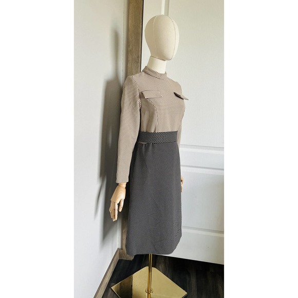 Richard Frontman Vintage 60s Brown Black High Neck Belted Sheath Dress Sz S/M? - Picture 5 of 15